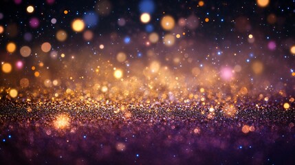 Sparkling Glitter Background: Gold, Purple Bokeh