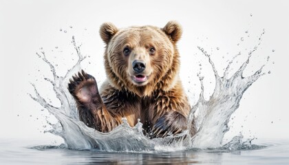 Obraz premium Bear Animal Fun Splash Water White Background Backdrop