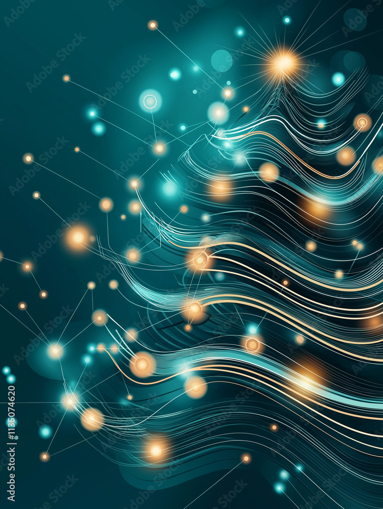 Wall mural a christmas tree and light design with technical elements such as circuits.