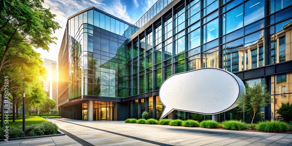 Poster modern 3d speech bubble design with architectural elements showcasing communication and connectivity