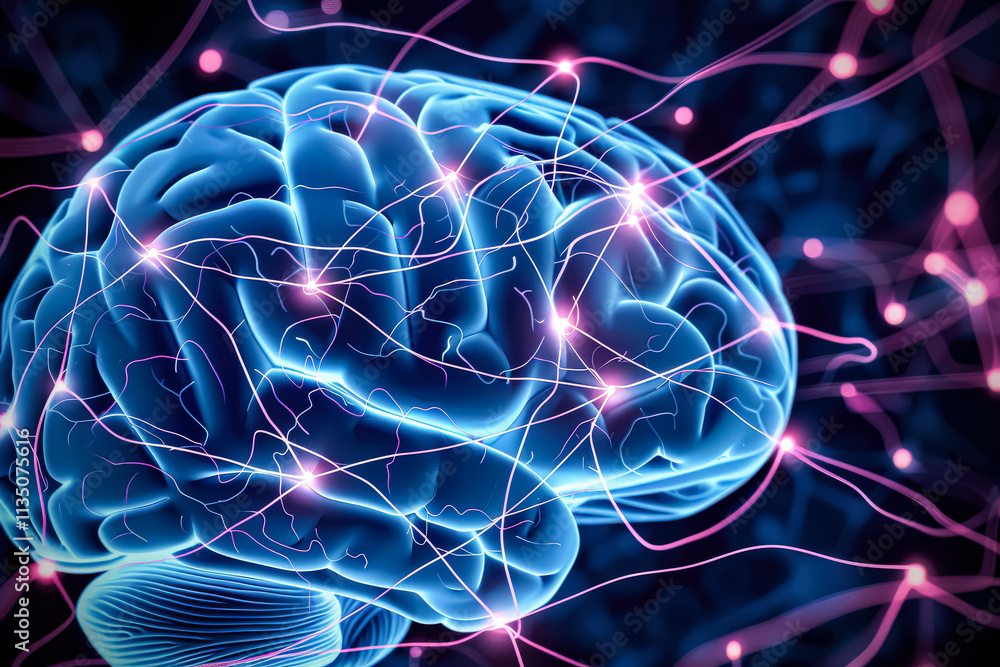 Aufkleber brain with many lines and dots surrounding it