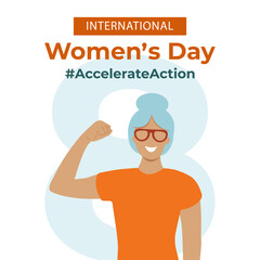 Banner Accelerateaction. International Women's Day 2025. Women in  pose of accelerate action. Vector illustration in flat style