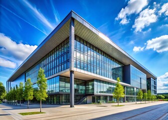 Fototapeta premium Modern Building Architecture of Darmstadium in Darmstadt, Germany, Showcasing a Contemporary Design for Symposiums, Conferences, and Business Events with Spacious Surroundings
