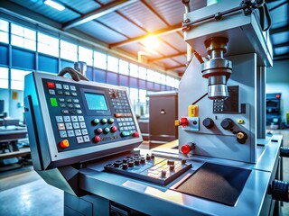Modern CNC Machine with Digital Control Panel in a High-Tech Workshop Setting Showcasing Precision Engineering and Advanced Manufacturing Processes
