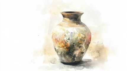Watercolor Painting of an Antique Pottery Jar