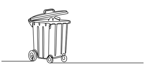 Continuous Line Drawing of Garbage Icon. Hand Drawn Symbol Vector Illustration, trash can one line drawing vector, one line drawing trash bin clean environment vector illustration template design. 