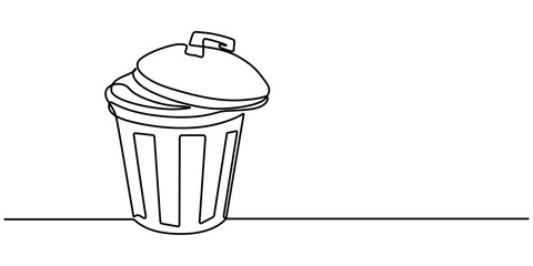 Continuous Line Drawing of Garbage Icon. Hand Drawn Symbol Vector Illustration, trash can one line drawing vector, one line drawing trash bin clean environment vector illustration template design. 