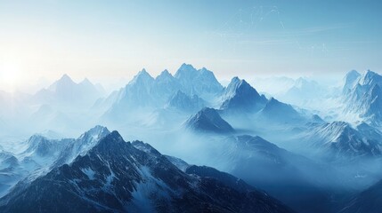 Fototapeta premium Majestic Winter Mountain Range Panorama: A Breathtaking View of Snow-Capped Peaks