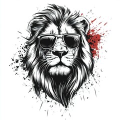 Fototapeta premium Cool Lion Sunglasses Graphic Design Ink Splatter Art