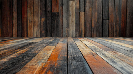 The wooden floor is very spacious and has a lot of wood grain. It is empty and has a lot of space