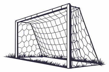 Soccer Goal Post, Rectangle frame with net details vector silhouette on a white background