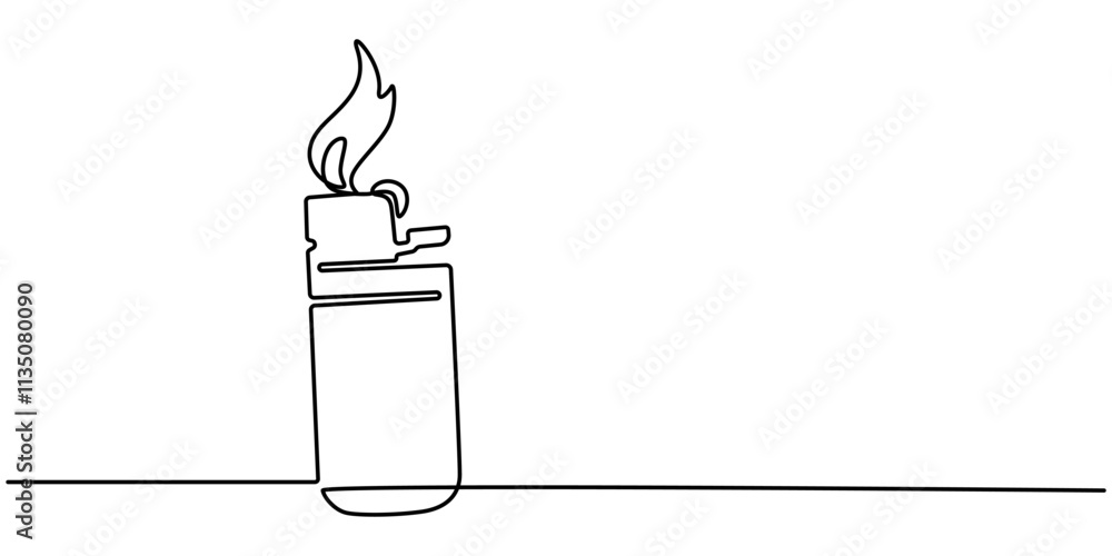Poster Continuous line drawing. Lighter. Black isolated on white background. Hand drawn vector illustration, Continuous Line Drawing Of Lighter. One Line Of Lighter. Lighter Continuous Line Art. Editable. 