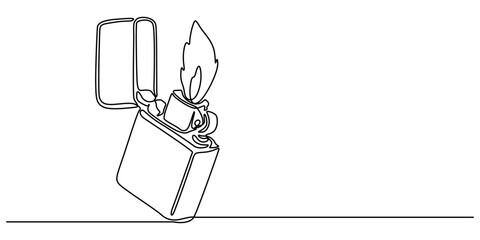 Fototapeta premium Continuous line drawing. Lighter. Black isolated on white background. Hand drawn vector illustration, Continuous Line Drawing Of Lighter. One Line Of Lighter. Lighter Continuous Line Art. Editable. 