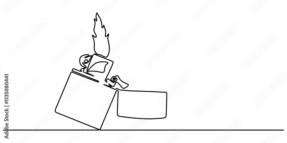 Poster Continuous line drawing. Lighter. Black isolated on white background. Hand drawn vector illustration, Continuous Line Drawing Of Lighter. One Line Of Lighter. Lighter Continuous Line Art. Editable. 