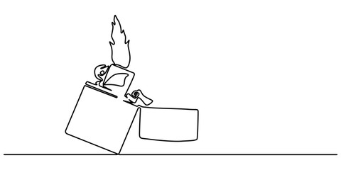 Continuous line drawing. Lighter. Black isolated on white background. Hand drawn vector illustration, Continuous Line Drawing Of Lighter. One Line Of Lighter. Lighter Continuous Line Art. Editable. 