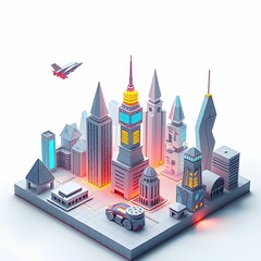 A futuristic cityscape constructed entirely from origami, with skyscrapers, flying cars, and glowing neon lights.