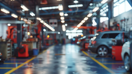 "Car Service Centre and Auto Repair Workshop with Blurred Panorama"
"Blurred Panorama of a Car Service Centre and Auto Repair Workshop"