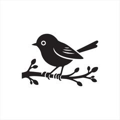  little bird on branch silhouette vector logo 
