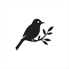  little bird on branch silhouette vector logo 