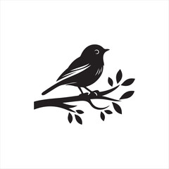  little bird on branch silhouette vector logo 