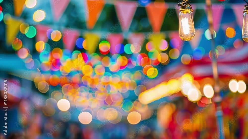 Aufkleber soft focus on fluttering flags and bunting adding to the festive ambiance of the fair.