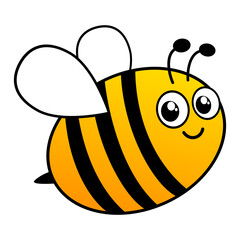 Happy flying bee with big eyes. Honeybee insect character. Vector illustration on white background.