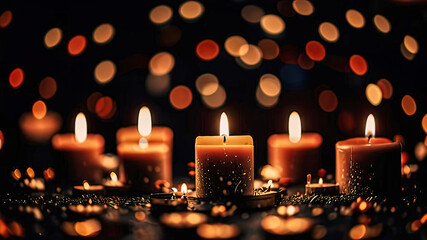 Burning candles on festive background
