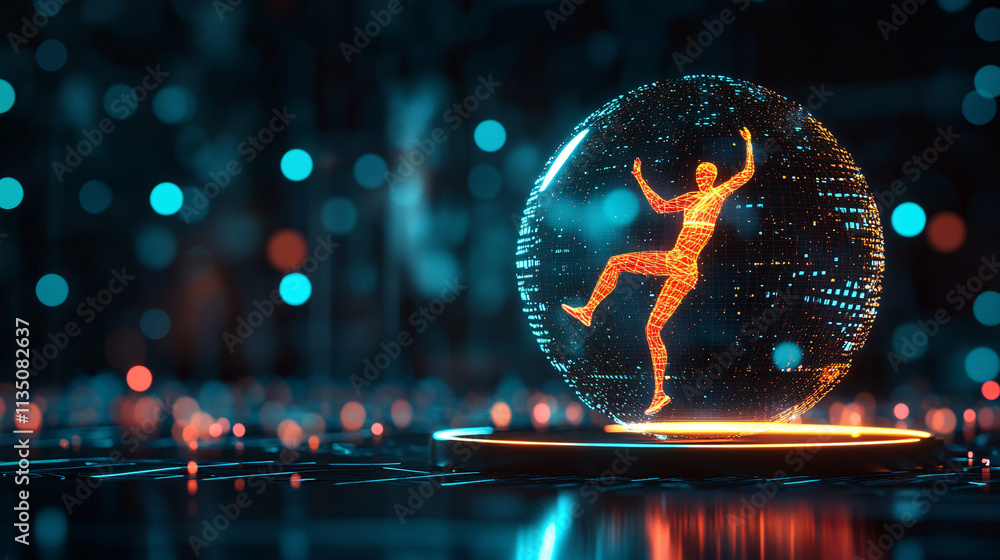 Poster a glowing fitness goal setting icon linked to progress data, representing online platforms for track