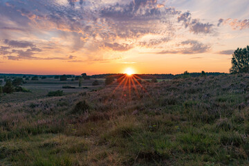 Farbenprächtiger Sonnenuntergang in der Lüneburger Heide bei Undeloh