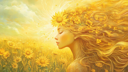 Elysian serenity: golden fields and blissful souls in radiant harmony. elysium. illustration. Blissful. Illustration