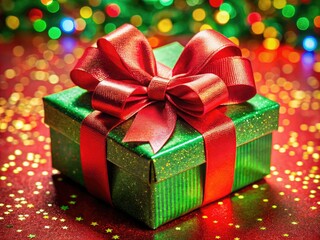 Obraz premium Red and green wrapped Christmas presents; clipart featuring a bow and ribbon, perfect for holiday packaging.