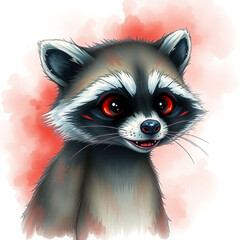 Adorable watercolor illustration of a cute raccoon surrounded by flowers and plants, perfect for children's designs and nature themes.