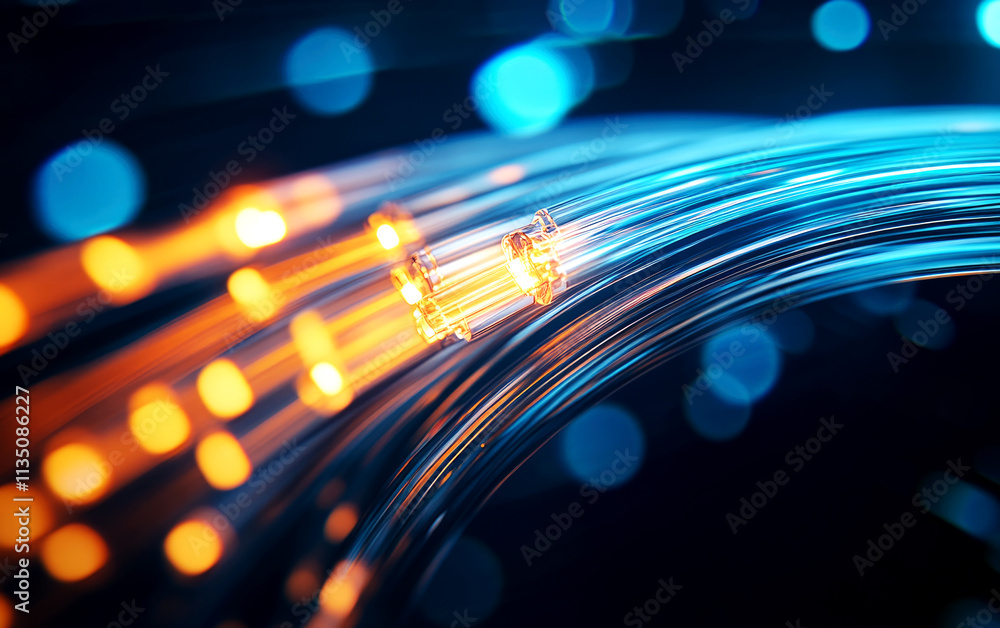 Aufkleber high-speed data transmission action featuring fiber optic cables in a digital environment captured f