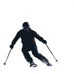 A high-energy silhouette of skier racing