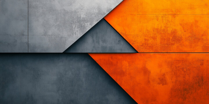 A minimalist abstract background featuring gray and orange geometric shapes with a textured surface