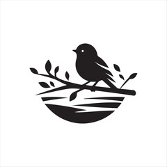  little bird on branch silhouette vector logo 