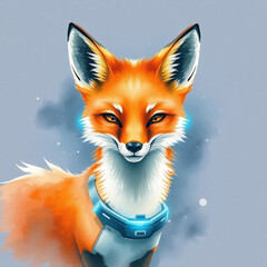 Obraz premium Adorable watercolor illustration of a smiling fox, perfect for art prints and nature-themed designs.