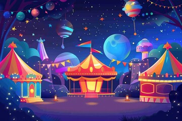 Obraz premium Colorful carnival scene with a large planet in the background
