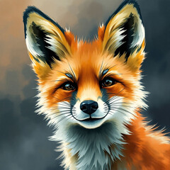 Fototapeta premium Adorable watercolor illustration of a smiling fox, perfect for art prints and nature-themed designs.
