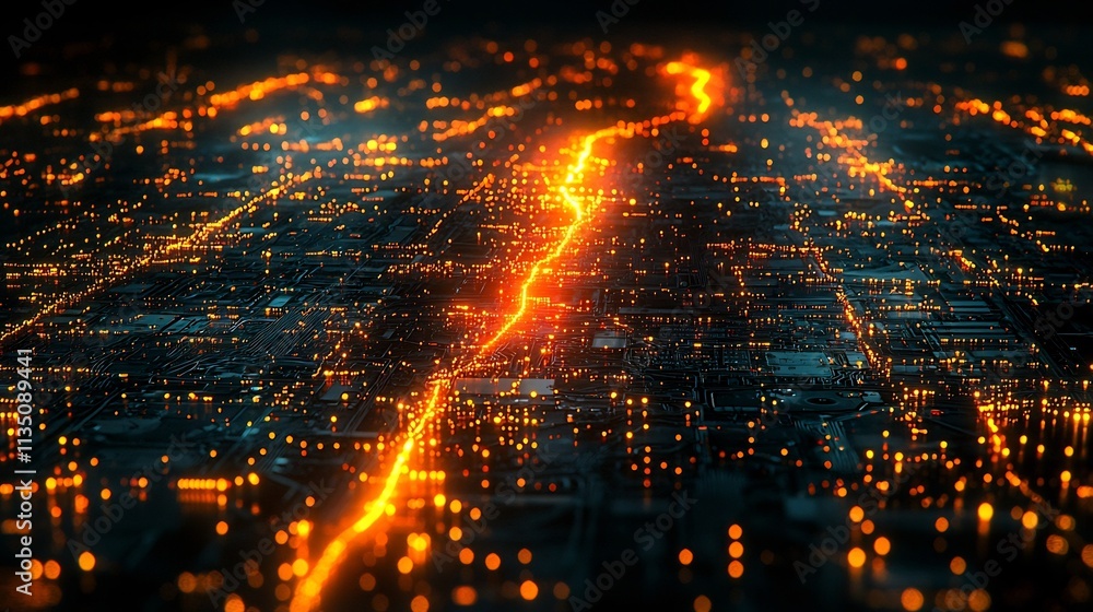 Poster glowing data network with fraud detection indicator highlighting the power of analytics