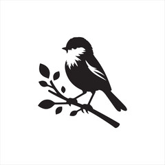  little bird on branch silhouette vector logo 