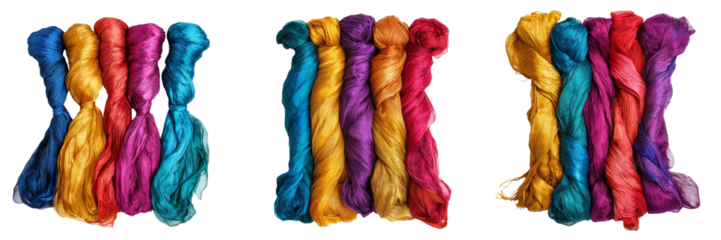 Set of  A close-up shot of a hand carefully threading bright  on transparent png background