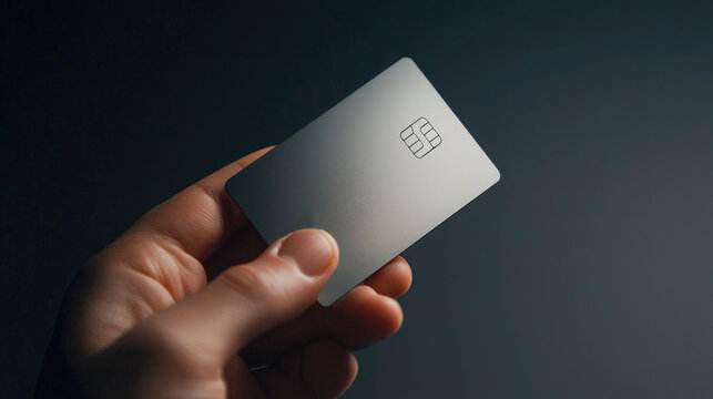 A hand gently grasps an elegant platinum credit card in a minimalist setting, highlighting refined taste and sophistication in modern financial choices