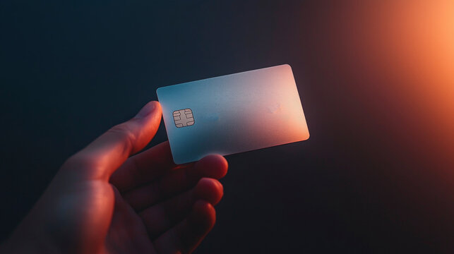 A hand gently cradles a sleek platinum credit card, glowing softly under warm light, evoking feelings of luxury and exclusivity in a tranquil setting