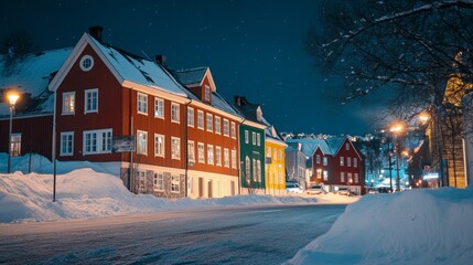 Colorful Nordic Town Under a Winter Night Sky