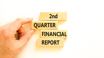 2nd quarter financial report symbol. Concept words 2nd quarter financial report on beautiful wooden blocks. Beautiful white background. Business 2nd quarter financial report concept. Copy space.