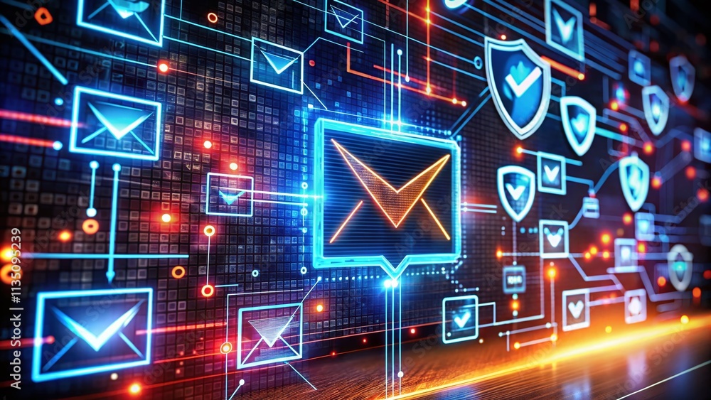Poster nighttime cybersecurity: scanning an email inbox for threats with phishing and spam filtered out in 