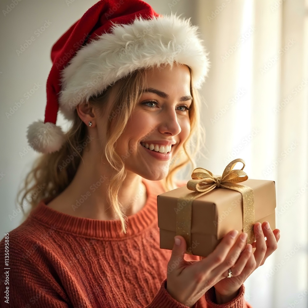 Wall mural woman with christmas gift