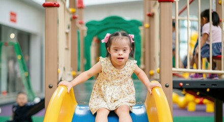 Joyful playtime for diverse children on playground slide