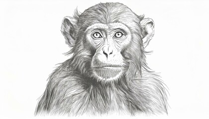 Monkey sketched in pencil on white background